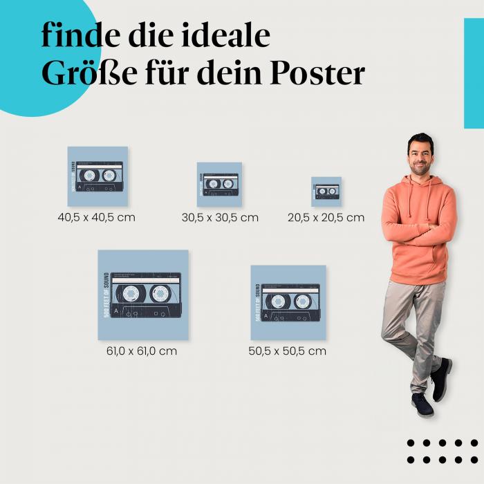 Wähle die ideale Postergröße: Retro-Kassette im Vintage-Stil - für Nostalgiker.