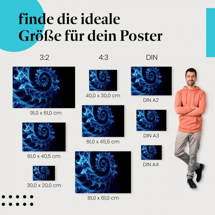 Fraktal, Poster: Blau, Spirale, abstrakt.