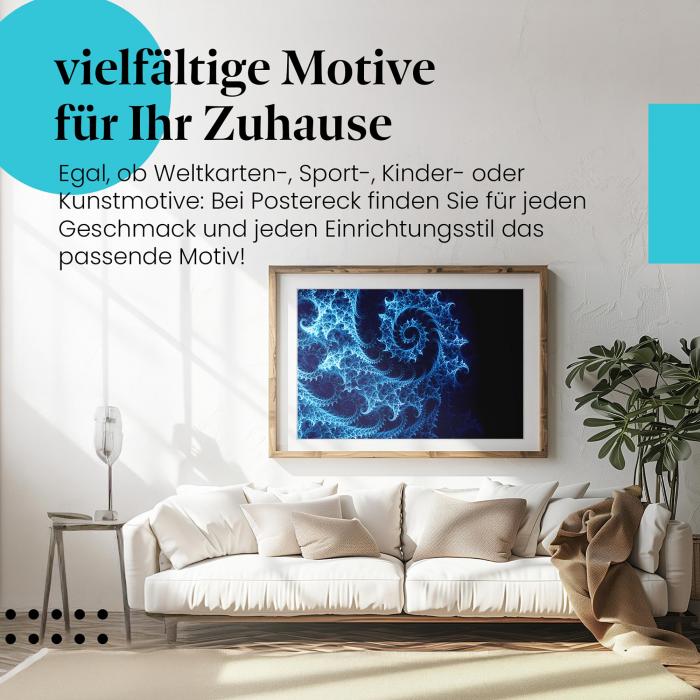 Leinwandbild "Fraktal": Abstrakte Kunst, blaue Spirale - faszinierend & modern!