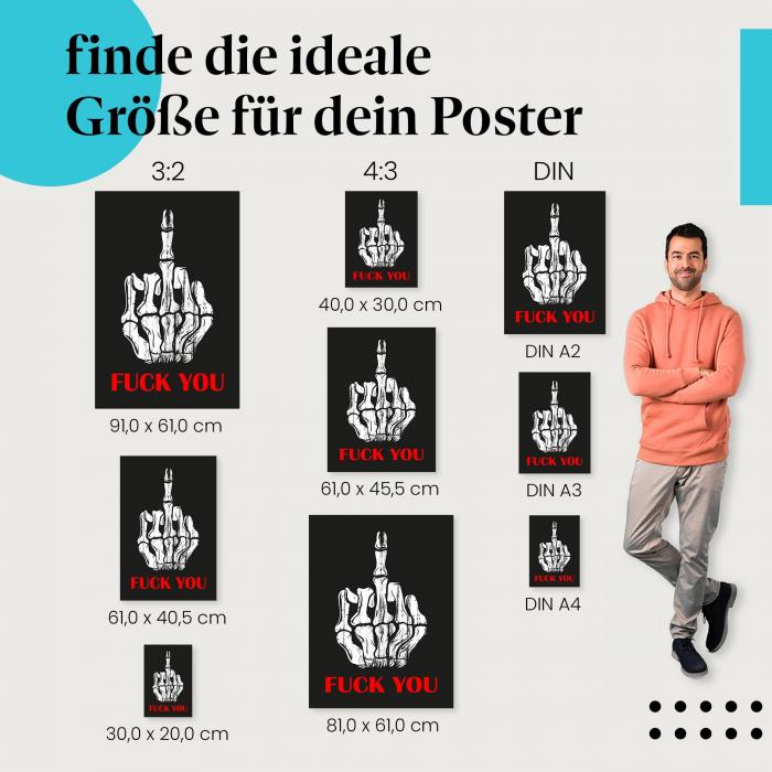 Finde die passende Größe für dein Skeletthand-Poster, jetzt mit tollen Optionen.