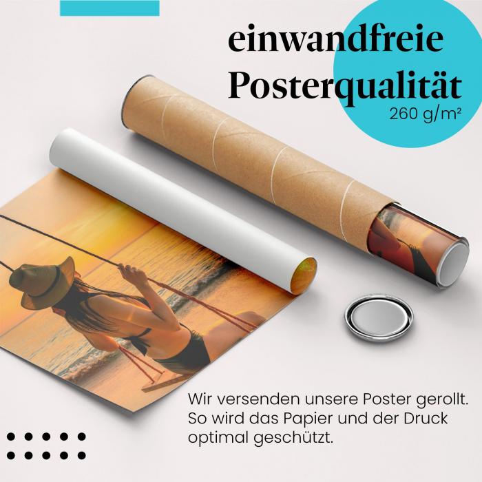 Gerolltes Poster "Sonnenuntergang am Strand". Entspannung & Freiheit, sicher verpackt.