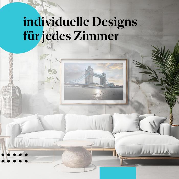 Schlafzimmer Deko: Minimalistisches Zimmer mit "Tower Bridge" Poster. Wanddeko für London-Fans.