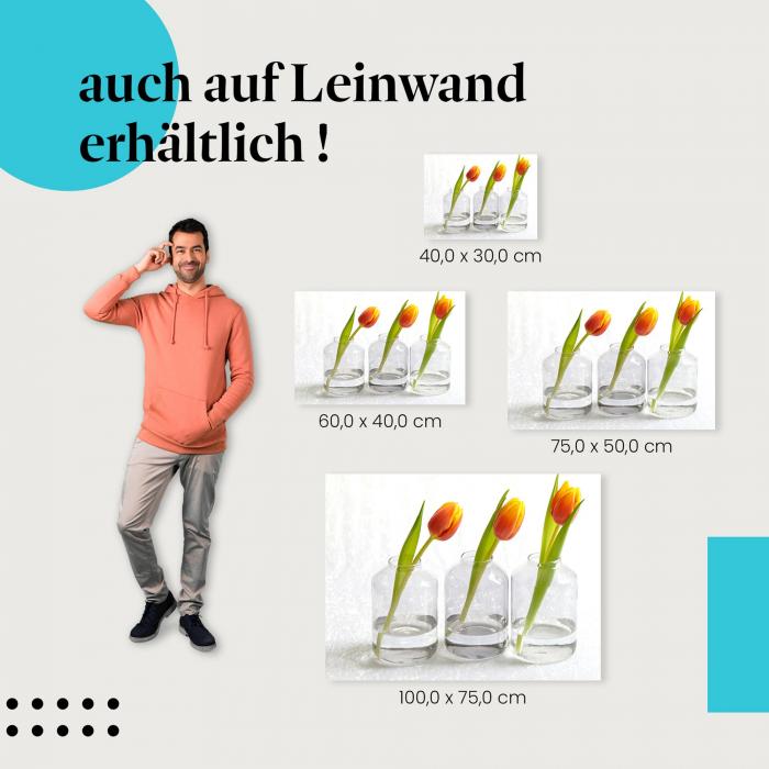 Tulpen, Leinwandbild: Gelb, Glasvasen, minimalistisch.