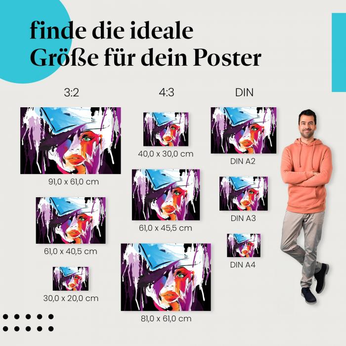 "Abstrakte Kunst" Poster: Frau mit Hut - finde die ideale Größe!