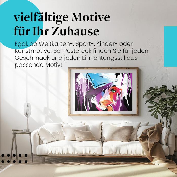 Stylisches Leinwandbild: Abstrakte Kunst: Frau mit Hut.