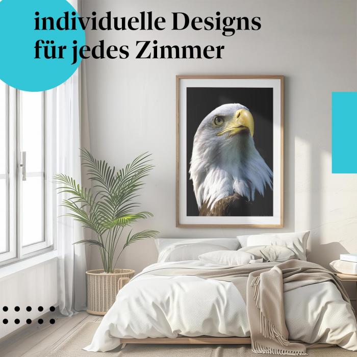 Schlafzimmer Deko: Modernes Schlafzimmer mit "Adlerblick" Poster. Wanddeko für Tierliebhaber.