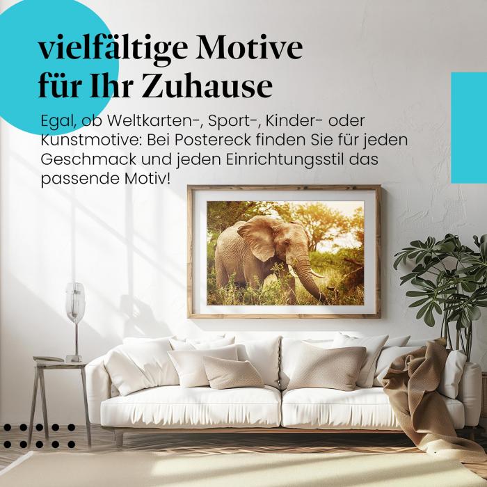 Dieses Leinwandbild mit dem Elefanten ist ein Hingucker und zeigt die Kraft und Schönheit der Natur.