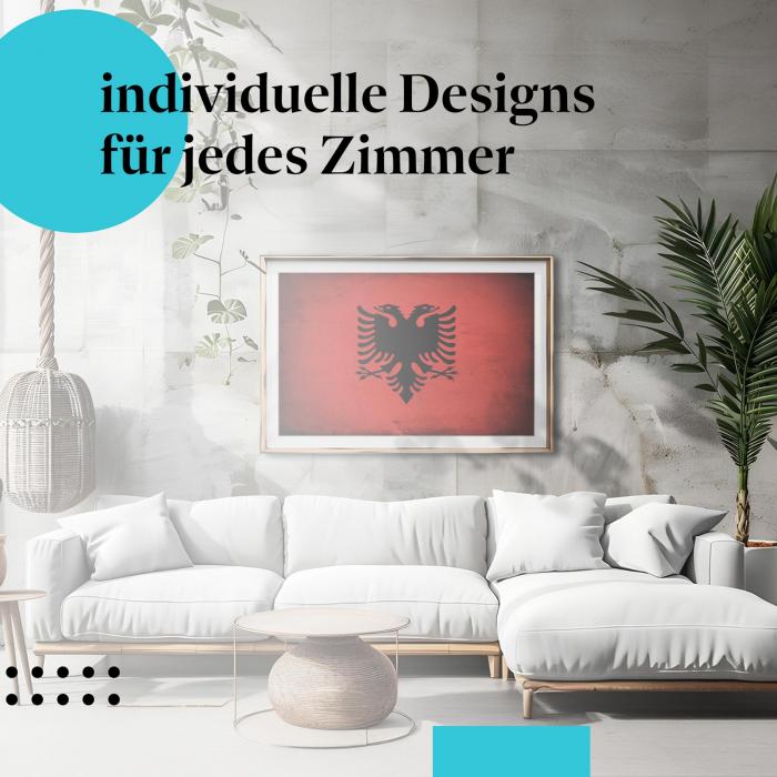 Schlafzimmer Deko: Modernes Zimmer mit "Albanien Flagge" Poster. Wanddeko im Vintage-Stil.