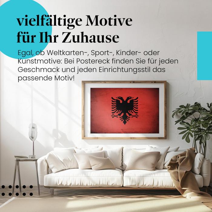 Stylisches Leinwandbild: Albanische Grunge Flagge im Vintage-Stil. Wanddeko für Albanien-Fans.