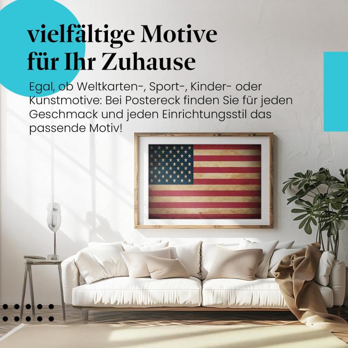 Leinwandbild "Vintage Flagge der USA im Retro-Stil". Wanddeko für alle, die die USA lieben.