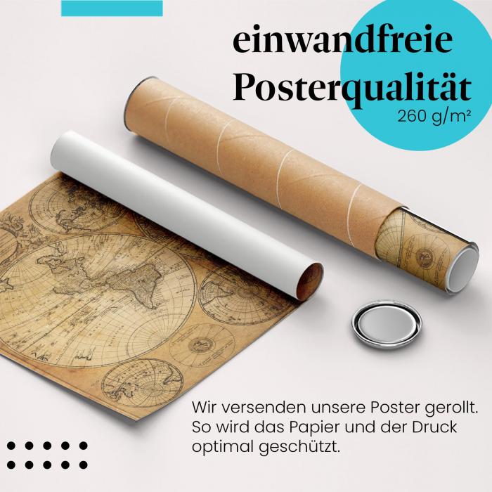 Gerolltes Poster "Antike Weltkarte". Kartografie.