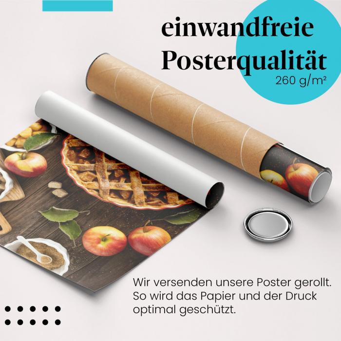 Gerolltes Poster "Apfelkuchen". Backen & Genuss, sicher verpackt.