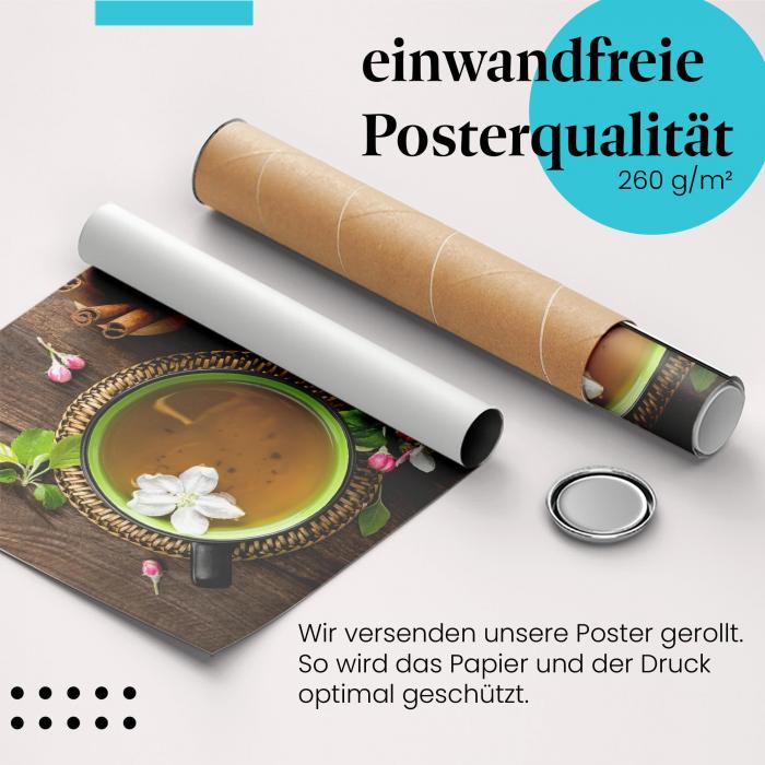 Gerolltes Poster "Apfeltee". Gemütlicher Herbstabend, sicher verpackt.