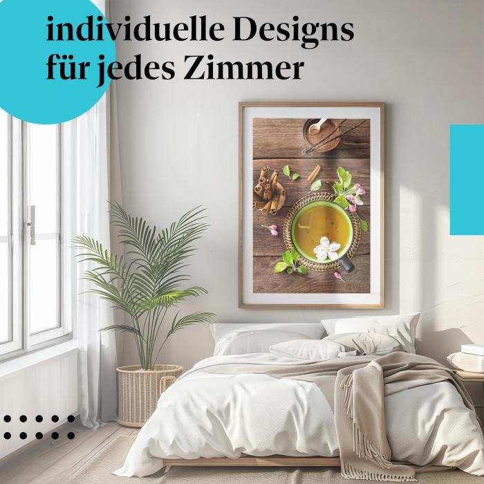 Schlafzimmer Deko: "Apfeltee" Poster: Der Duft von Apfel und Zimt für eine gemütliche Atmosphäre.