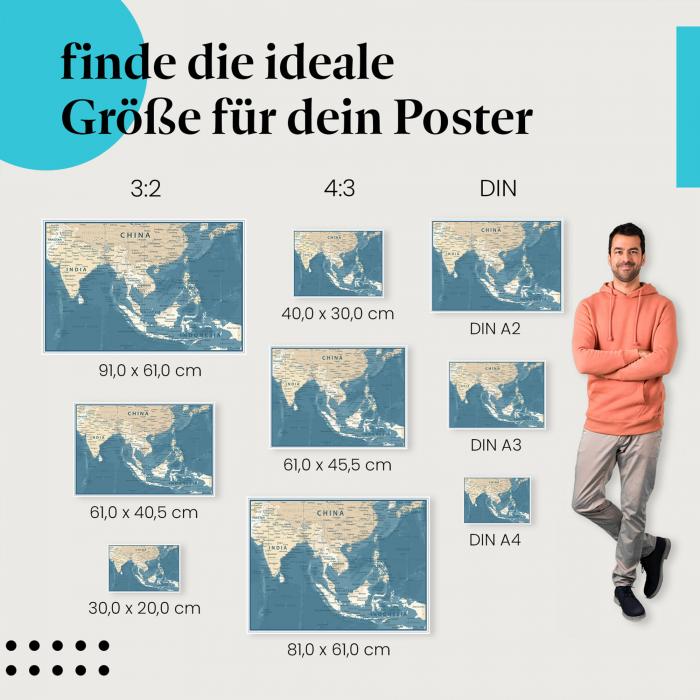 Entdecke Postergrößen: Asien, Karte, Länder.