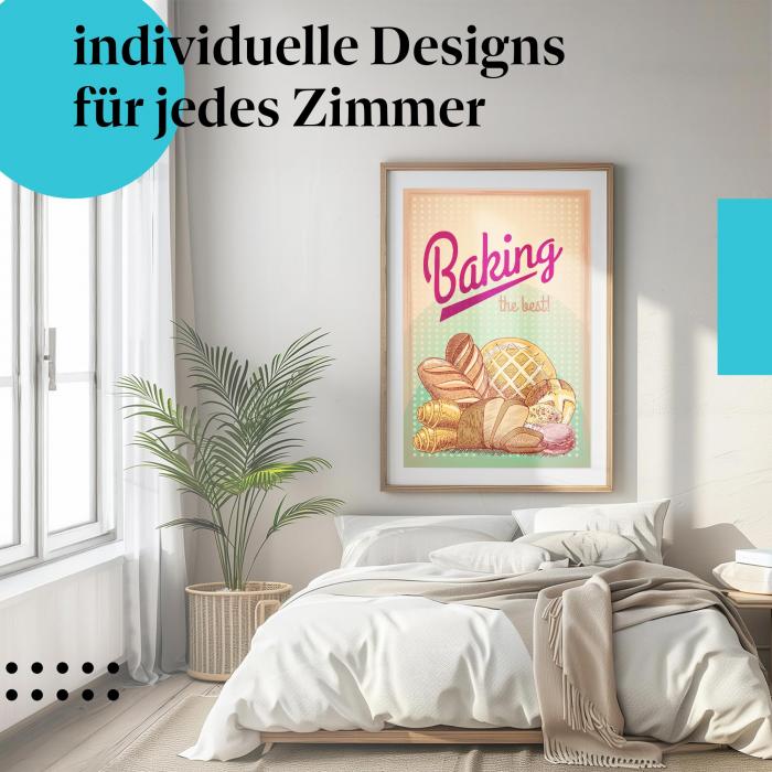 Brot Poster "Frische Backwaren": Retro-Poster mit Brot, Brötchen & Croissants