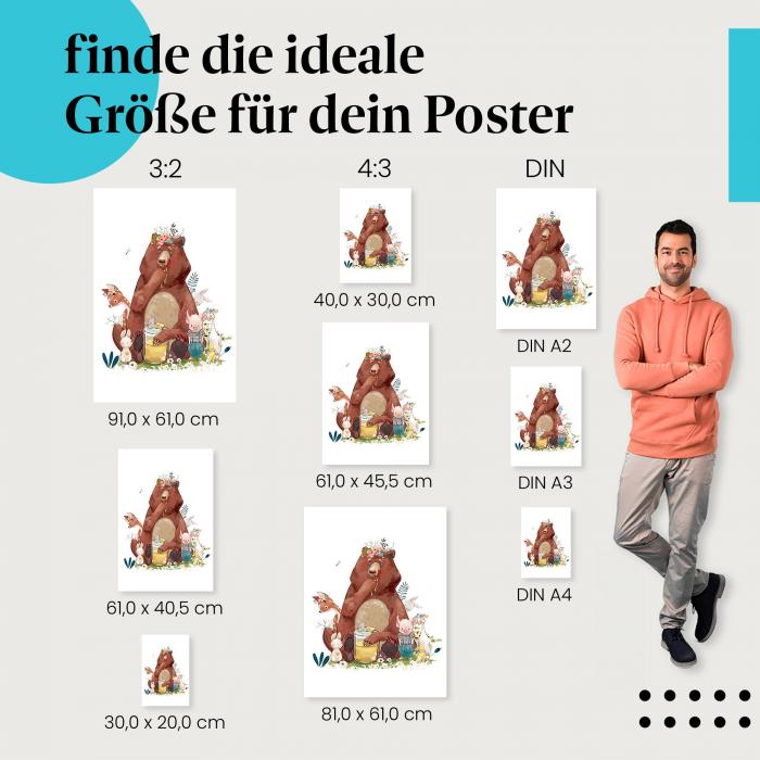 Finde die ideale Postergröße! Bär, Honig, Wald-Freunde: Genuss pur.