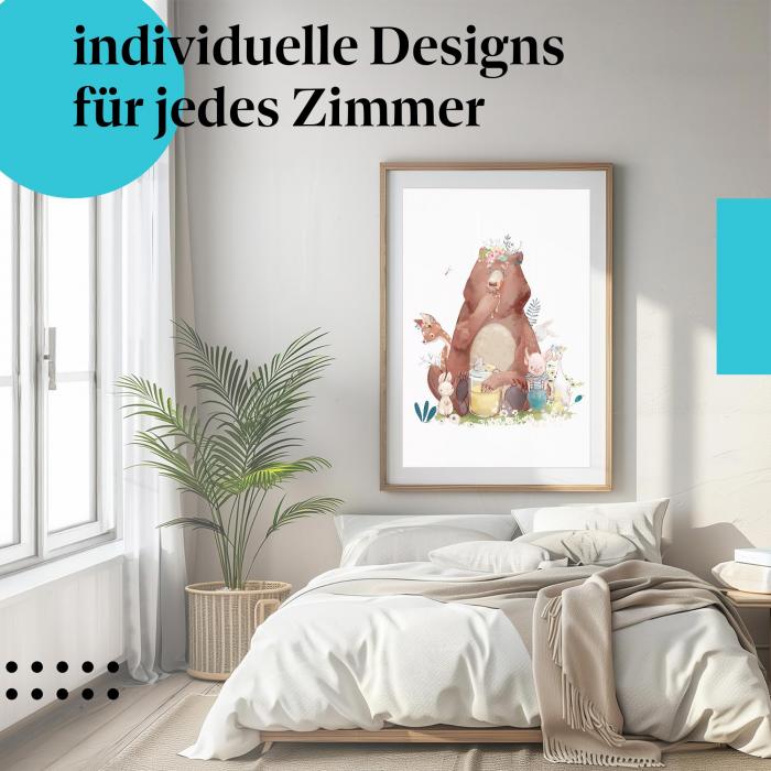 Schlafzimmer Deko: Kinderzimmer mit "Bär" Leinwandbild. Süsse Deko für Tierliebhaber.