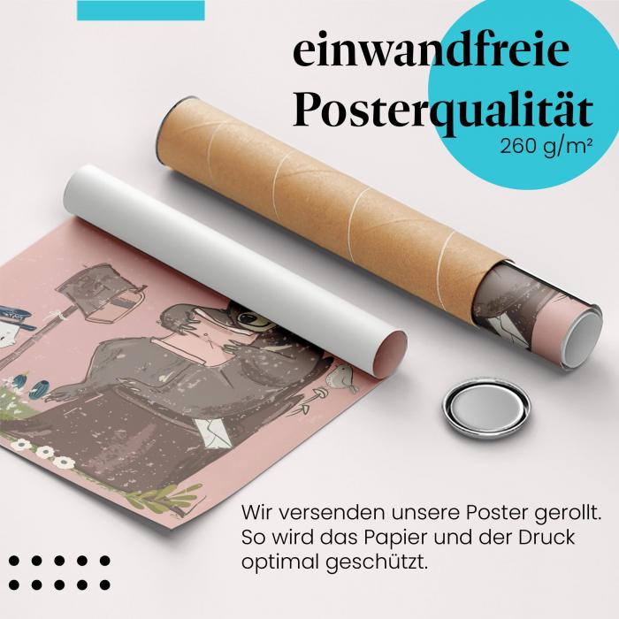 Gerolltes Poster "Bär & Post". Freundschaft & Post, sicher verpackt.