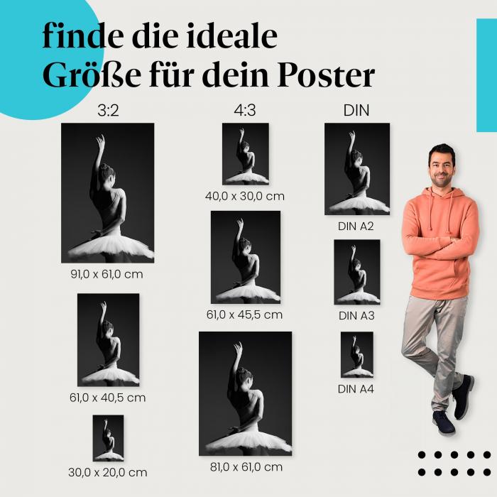 "Anmut und Grazie": Ballett Poster - Schwarzweißportrait einer Ballerina