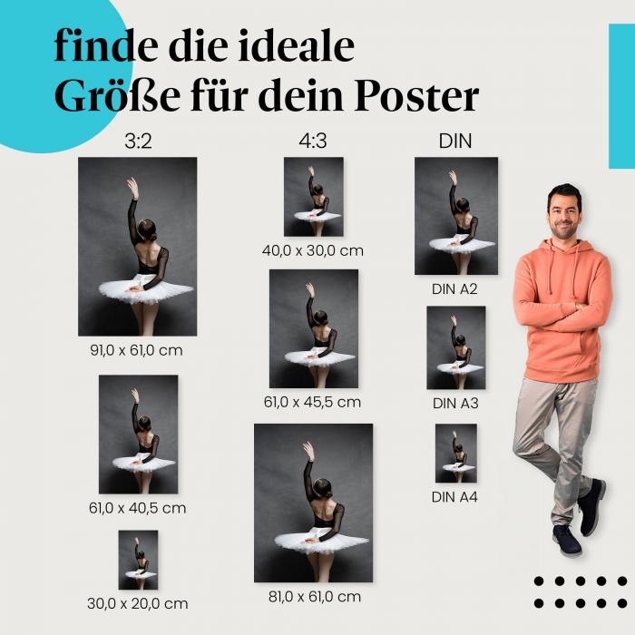 Ballerina, Poster: Rückenansicht, schwarz, weiß, Pose.