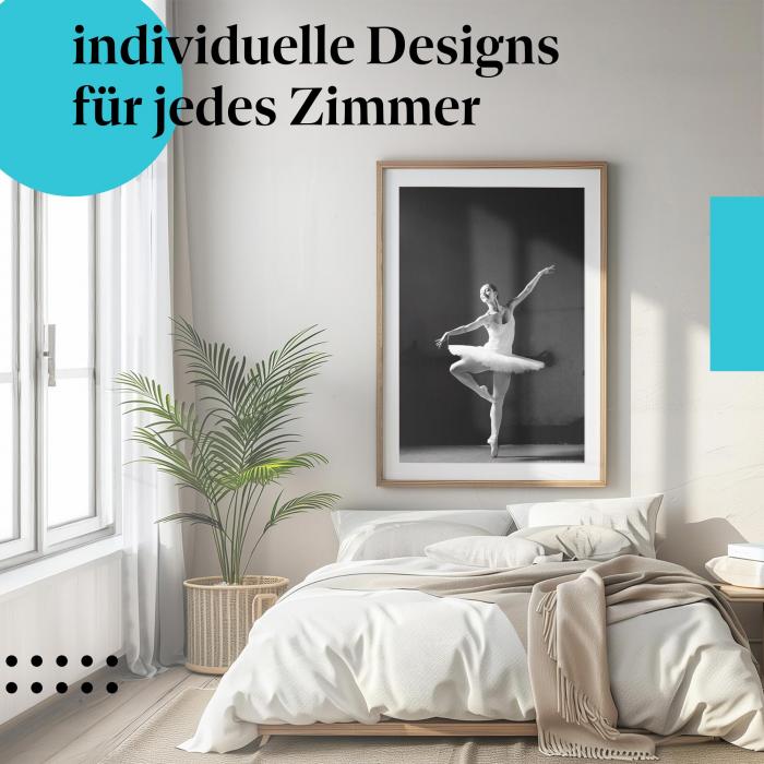 Schlafzimmer Deko: Modernes Schlafzimmer mit "Ballerina" Poster. Zeitlose Wanddeko.