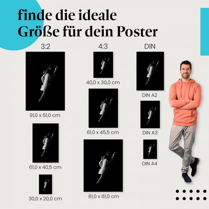 Anmutige Ballerina Poster: Springende Ballerina als Wandbild - Größe wählen.