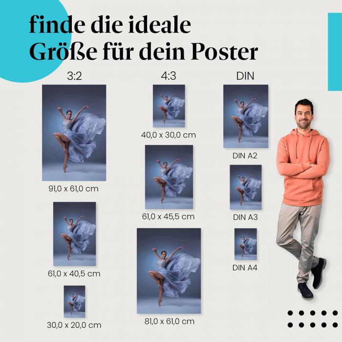 Hol dir die Eleganz des Balletts nach Hause: Das "Tanz der Anmut: Balletttänzerin im Kleid" Poster.