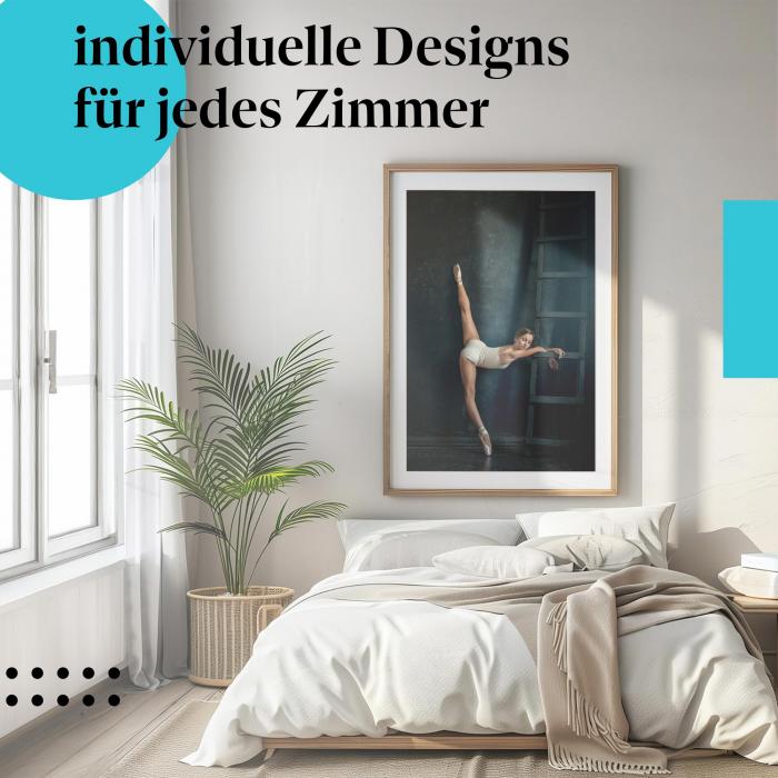 "Flexibilität pur: Balletttänzerin im Spagat" - Beeindruckendes Poster für dein Zuhause!