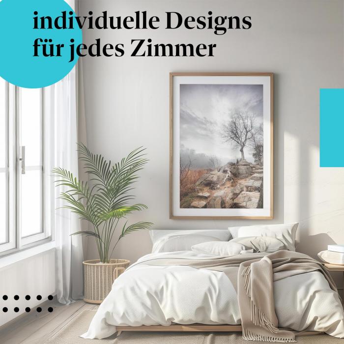 Schlafzimmer Deko: "Einsamer Baum" Poster: Die raue Schönheit der Natur, festgehalten in einem Bild.