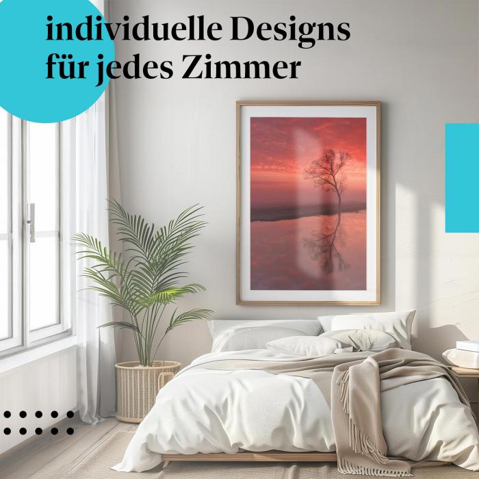 Natur Poster: "Einsamer Baum" - Baum, See & Morgenlicht