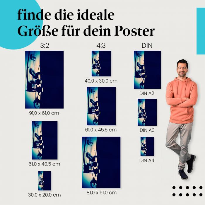 Blaue E-Gitarre Poster: Coole Wanddeko - jetzt Postergröße wählen.