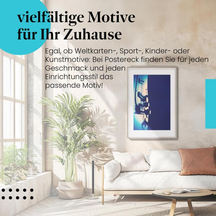 Stylisches Leinwandbild: Blues in Blau - Stimmungsvolle Aufnahme einer E-Gitarre.