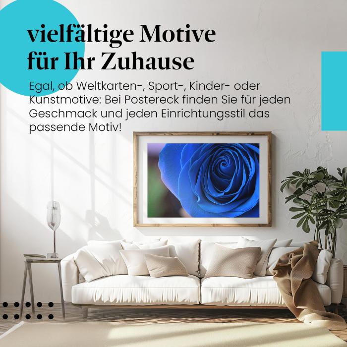 Leinwandbild "Blaue Rose": Makroaufnahme, glänzend - faszinierend & einzigartig!