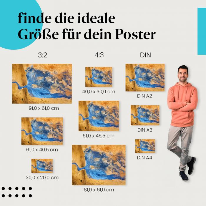 Fluss, Poster: Blau, Landschaft, abstrakt, Luftaufnahme.