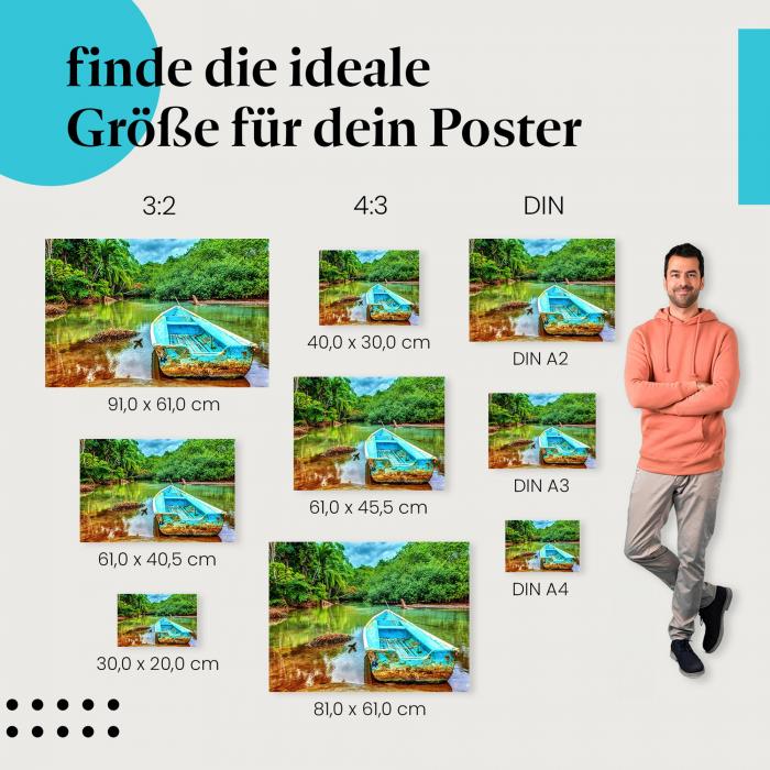 "Tropenparadies": Poster mit idyllischem Fluss & Boot