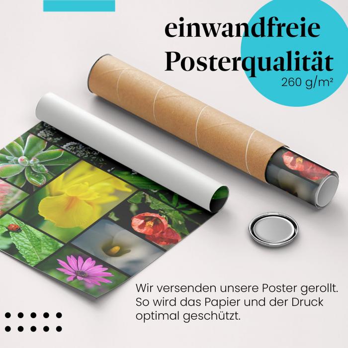 Gerolltes Poster "Gartenleben". Makroaufnahmen aus der Natur, sicher verpackt.