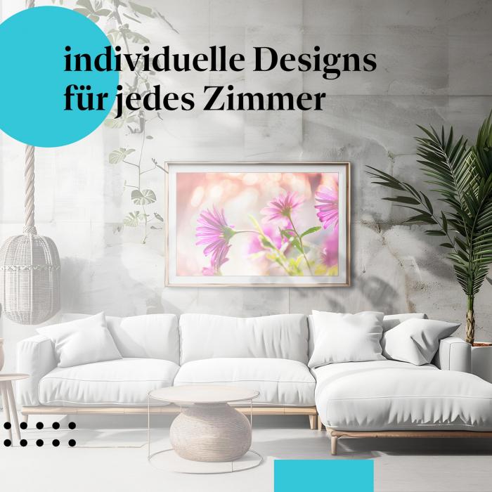 Blumenposter: "Zarte Eleganz" - Pinke Blumen im Gegenlicht