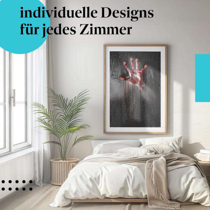 Schlafzimmer Deko: "Verzweiflung" Poster in modernem Schlafzimmer. Düstere Wanddeko.