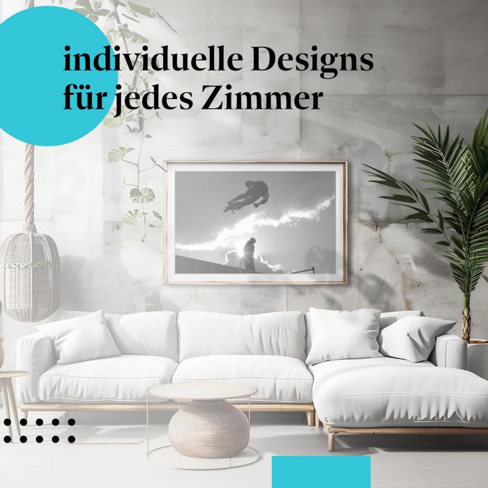 Schlafzimmer Deko: "BMX Fahrer" Poster. Wanddeko im minimalistischen Schlafzimmer.