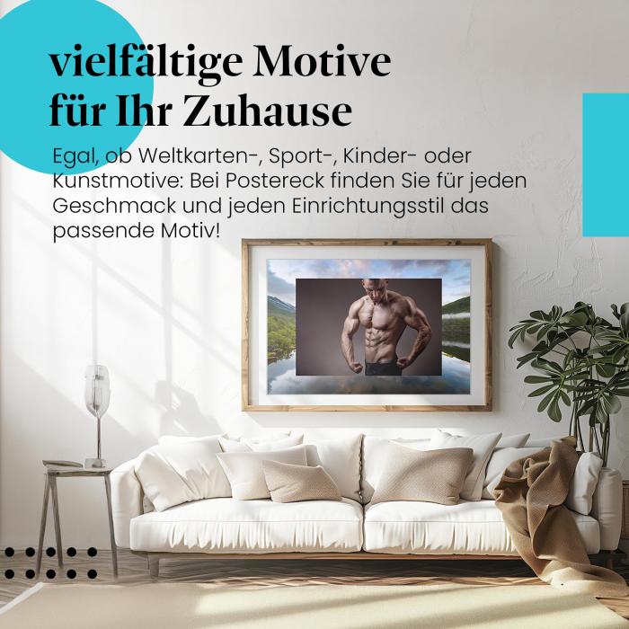 Leinwandbild "Bodybuilder": Muskulöser Körper, grauer Hintergrund - Kraft & Definition.