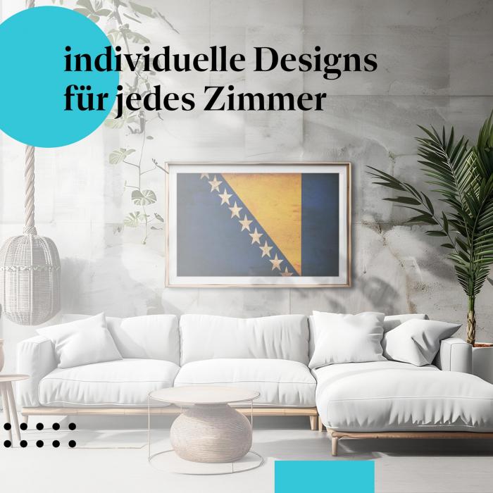 Schlafzimmer Deko: Minimalistisches Zimmer mit "Bosnien & Herzegowina Flagge" Poster. Wanddeko im modernen Stil.