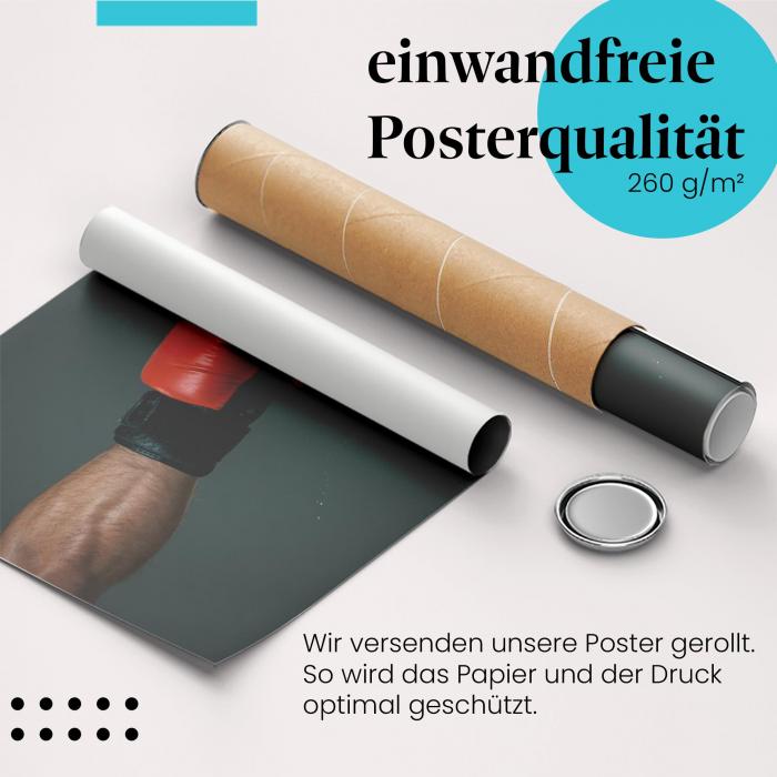 "Faustschlag, Boxsack": Gerolltes Poster, schlagkräftig.