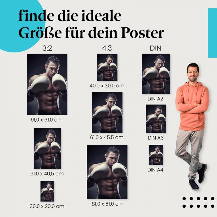 Boxer, Poster: Kampfhaltung, Boxhandschuhe, konzentriert.