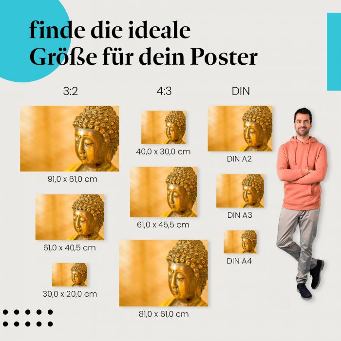 Buddha, Poster: Statue, golden, friedlich, spirituell.