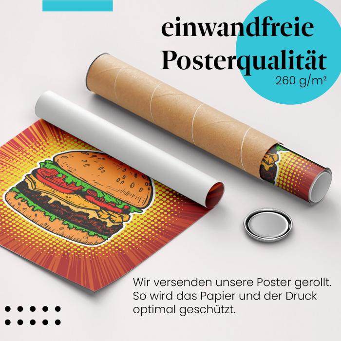 Gerolltes Poster "Burger" - Kulinarisches Design, sicher verpackt.