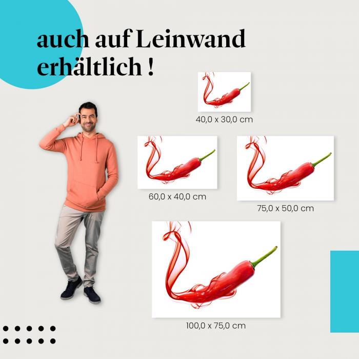 "Rote Chilischote mit Rauch" Leinwandbild. Finde die ideale Größe für dein Zuhause & setze Akzente mit Kunst!