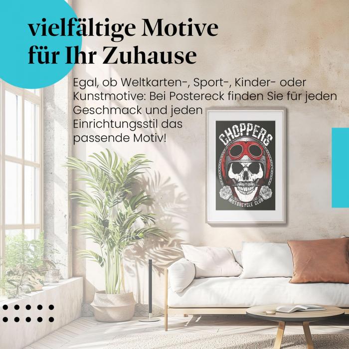 "Choppers MC": Poster - Totenkopf & Rosen, cooles Biker-Design.