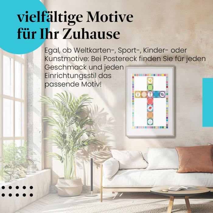 "Christliche Symbole": Poster - Farbenfrohes Kreuz, Glaube & Hoffnung.