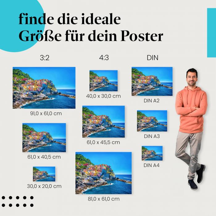 Entdecke Italien: "Farbenpracht am Ligurischen Meer" - Poster der Cinque Terre